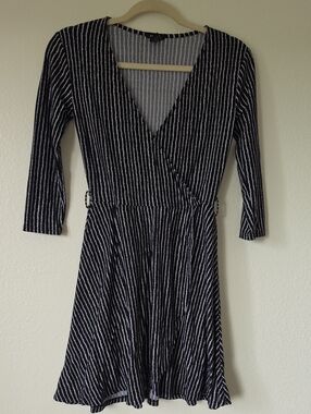 Rue21 Black and White Striped Long Sleeve Wrap Dress